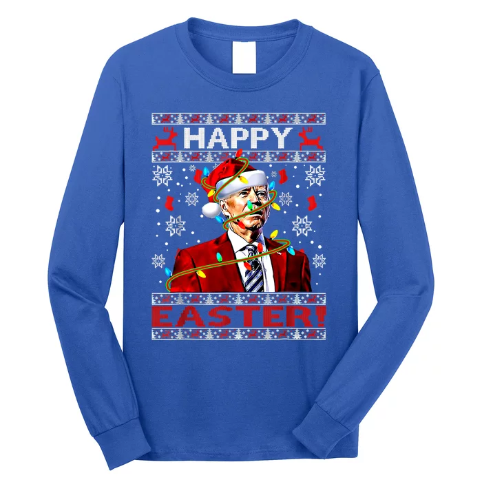 Funny Santa Joe Biden Happy Easter Ugly Christmas Lights Gift Long Sleeve Shirt