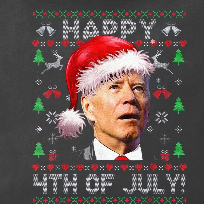 Funny Santa Joe Biden Happy 4th Of July Ugly Christmas Zip Tote Bag