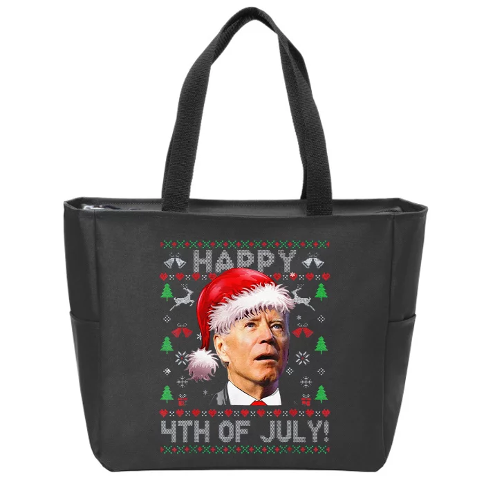 Funny Santa Joe Biden Happy 4th Of July Ugly Christmas Zip Tote Bag