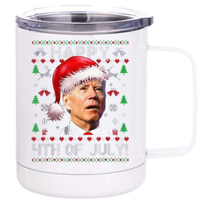 Funny Santa Joe Biden Happy 4th Of July Ugly Christmas Front & Back 12oz Stainless Steel Tumbler Cup