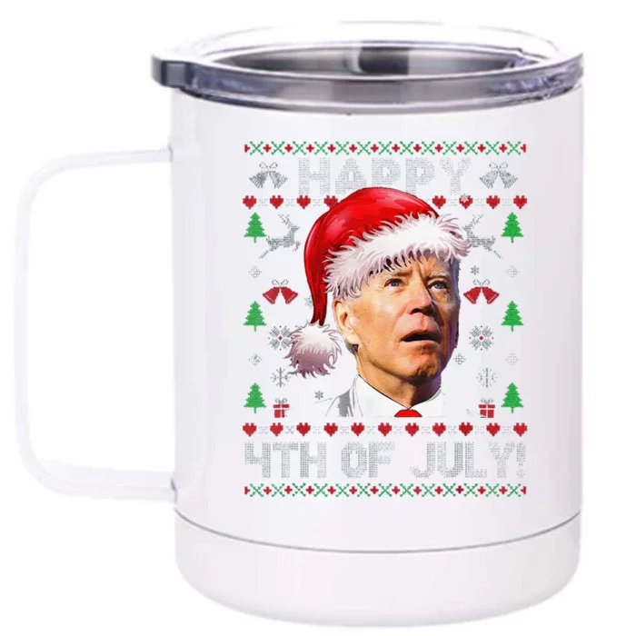 Funny Santa Joe Biden Happy 4th Of July Ugly Christmas Front & Back 12oz Stainless Steel Tumbler Cup