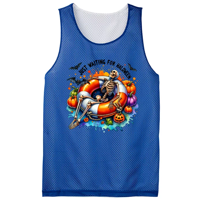 Funny Skeleton Just Waiting For Halloween Gift Mesh Reversible Basketball Jersey Tank