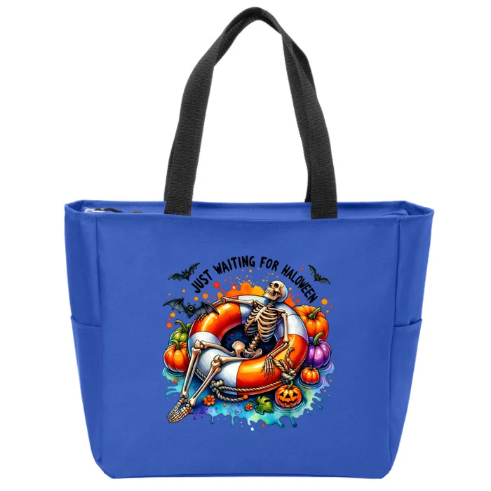 Funny Skeleton Just Waiting For Halloween Gift Zip Tote Bag