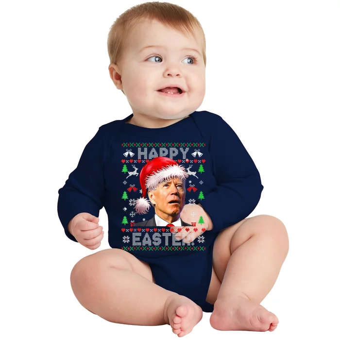 Funny Santa Joe Biden Happy Easter Ugly Christmas Baby Long Sleeve Bodysuit