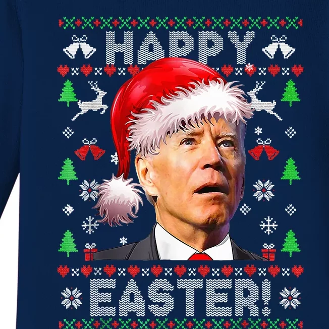 Funny Santa Joe Biden Happy Easter Ugly Christmas Baby Long Sleeve Bodysuit