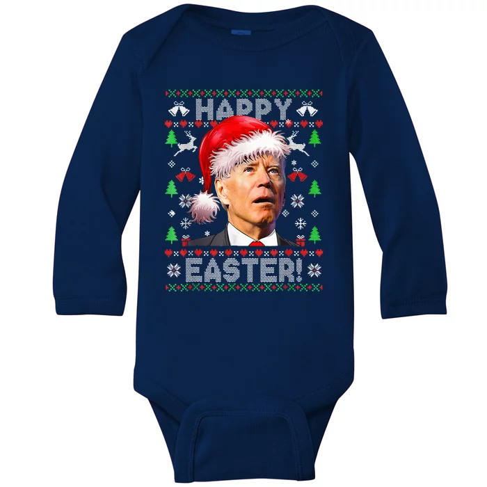 Funny Santa Joe Biden Happy Easter Ugly Christmas Baby Long Sleeve Bodysuit