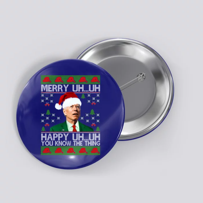 Funny Santa Joe Biden Merry Uh Uh Christmas Sweater Ugly Gift Button