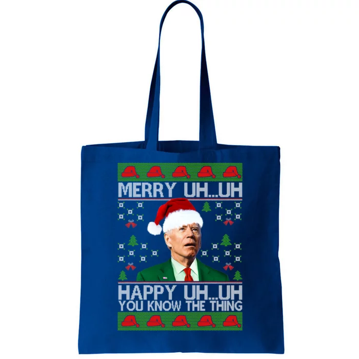 Funny Santa Joe Biden Merry Uh Uh Christmas Sweater Ugly Gift Tote Bag