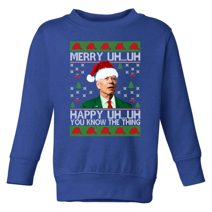 Funny Santa Joe Biden Merry Uh Uh Christmas Sweater Ugly Gift Toddler Sweatshirt