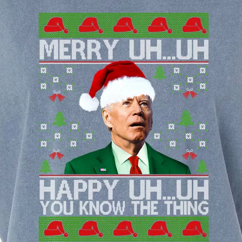 Funny Santa Joe Biden Merry Uh Uh Christmas Sweater Ugly Gift Garment-Dyed Women's Muscle Tee