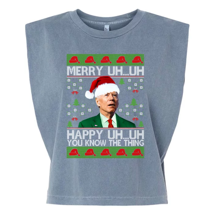 Funny Santa Joe Biden Merry Uh Uh Christmas Sweater Ugly Gift Garment-Dyed Women's Muscle Tee