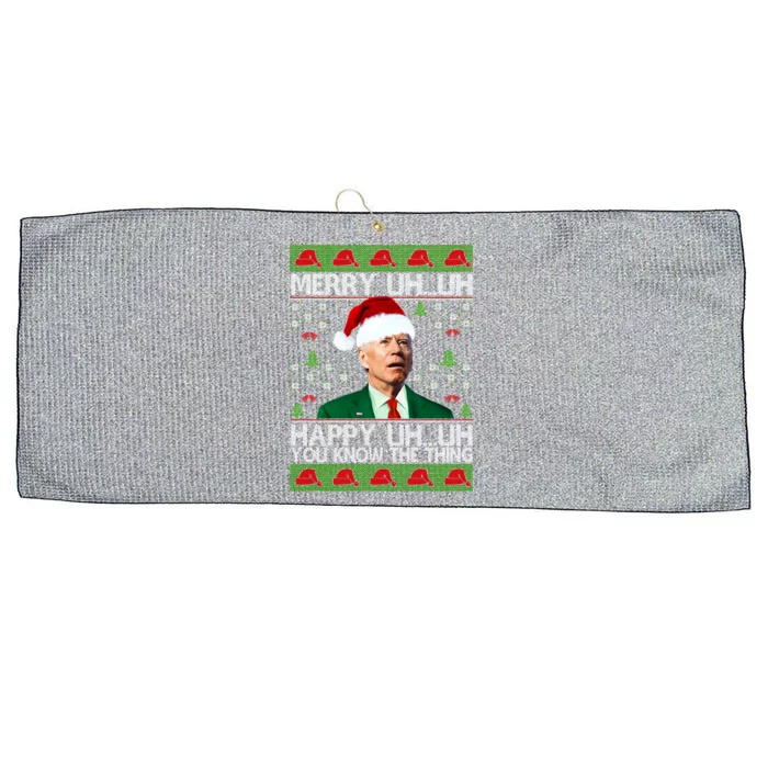 Funny Santa Joe Biden Merry Uh Uh Christmas Sweater Ugly Gift Large Microfiber Waffle Golf Towel