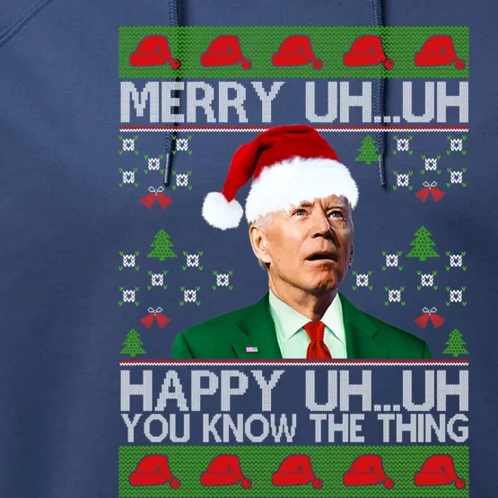 Funny Santa Joe Biden Merry Uh Uh Christmas Sweater Ugly Gift Performance Fleece Hoodie