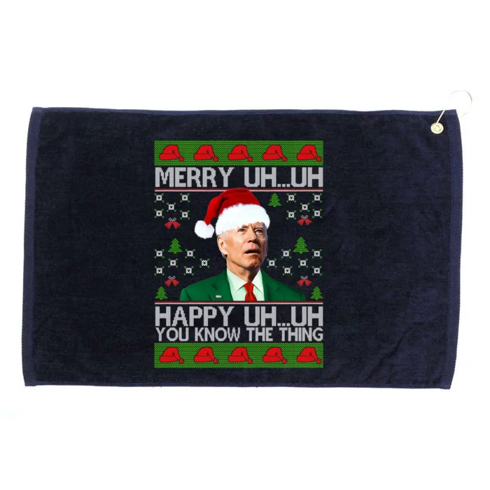 Funny Santa Joe Biden Merry Uh Uh Christmas Sweater Ugly Gift Grommeted Golf Towel