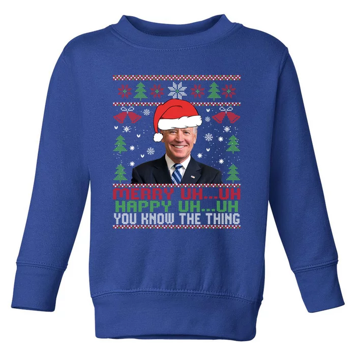 Funny Santa Joe Biden Merry Uh Uh Christmas Ugly Toddler Sweatshirt