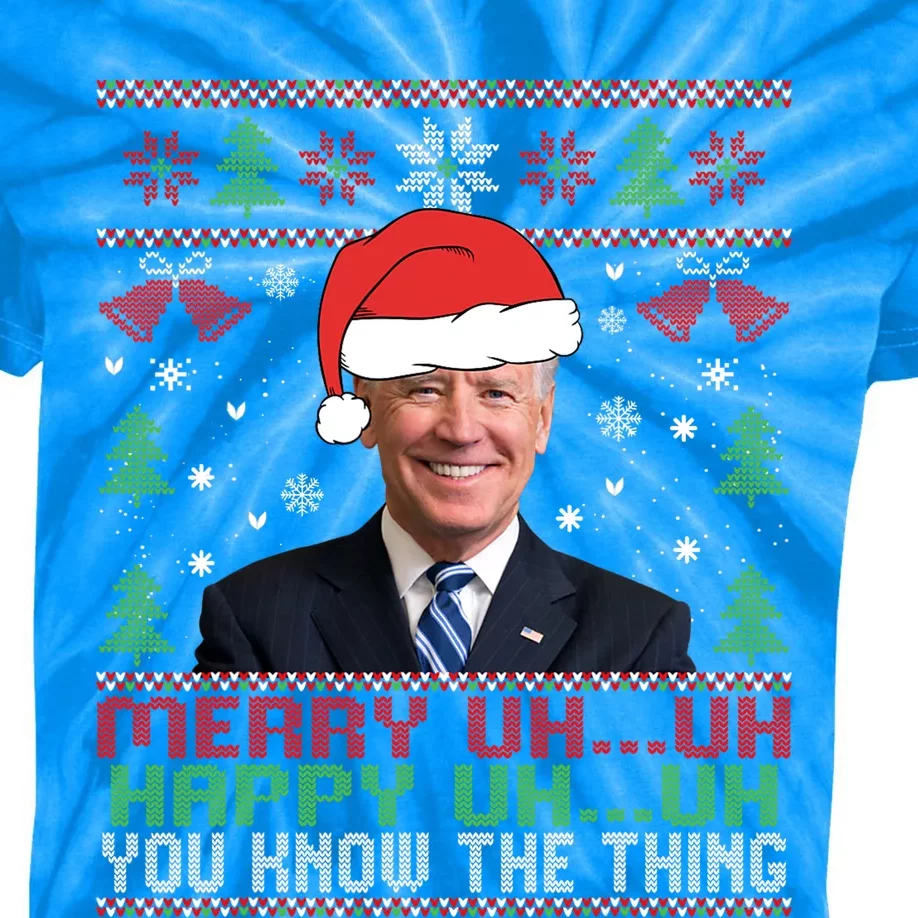 Funny Santa Joe Biden Merry Uh Uh Christmas Ugly Kids Tie-Dye T-Shirt