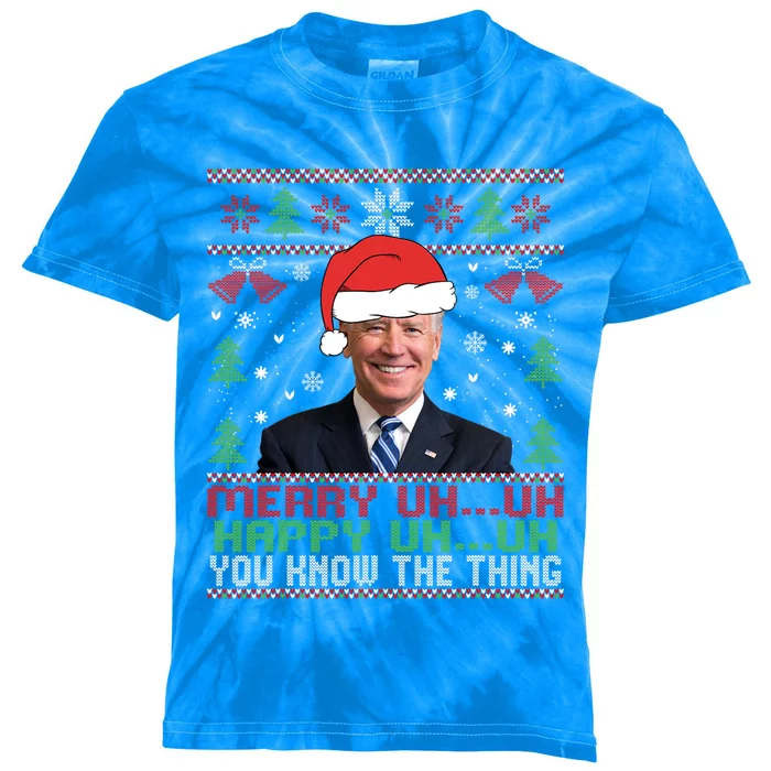 Funny Santa Joe Biden Merry Uh Uh Christmas Ugly Kids Tie-Dye T-Shirt