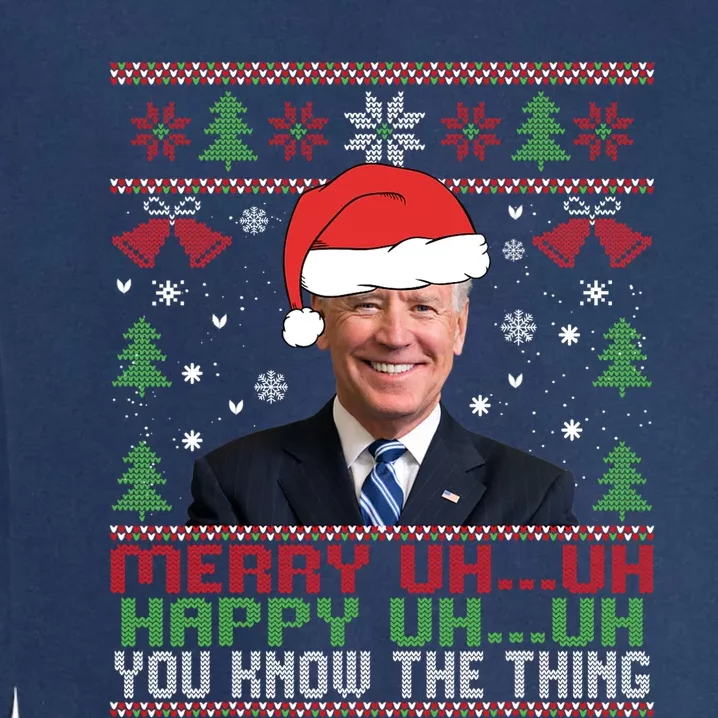 Funny Santa Joe Biden Merry Uh Uh Christmas Ugly Garment-Dyed Sweatshirt