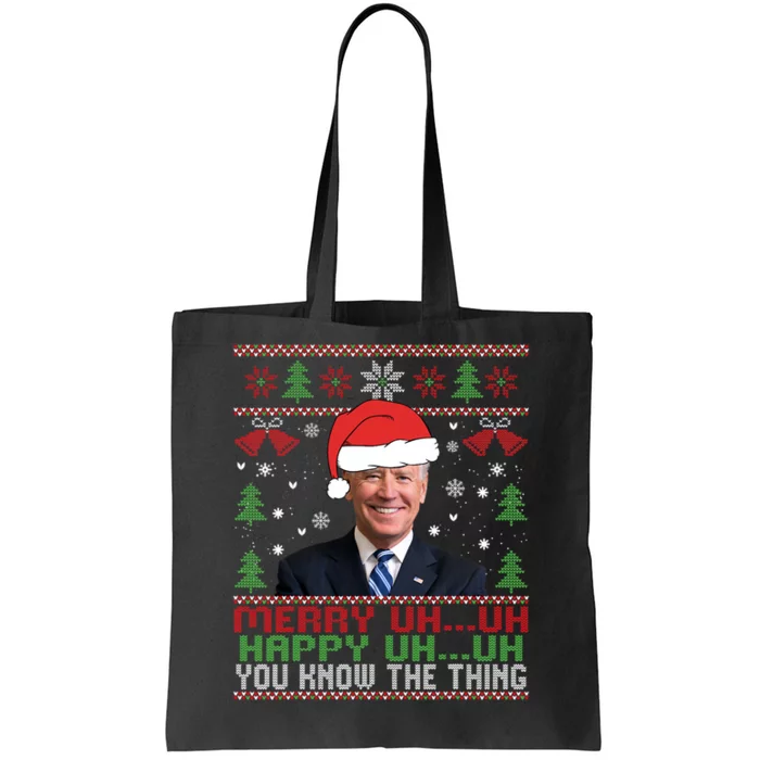 Funny Santa Joe Biden Merry Uh Uh Christmas Ugly Tote Bag