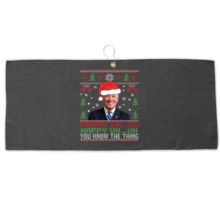 Funny Santa Joe Biden Merry Uh Uh Christmas Ugly Large Microfiber Waffle Golf Towel