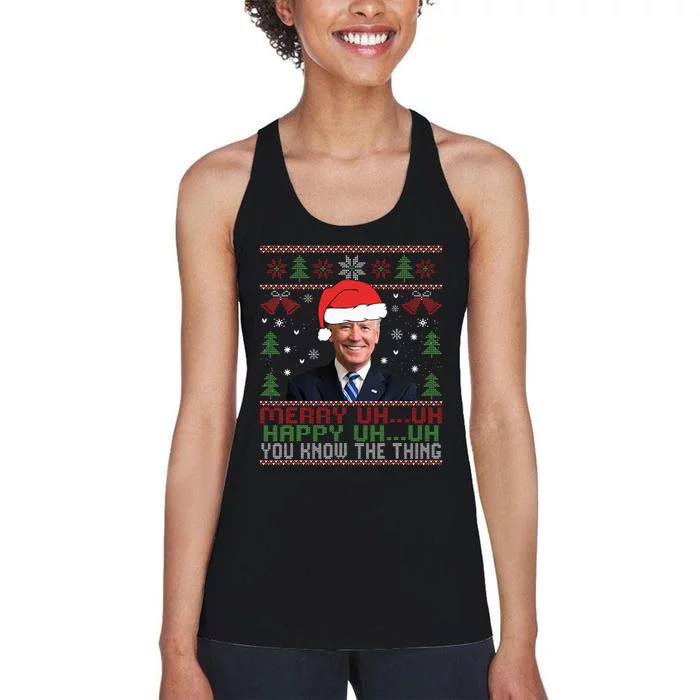 Funny Santa Joe Biden Merry Uh Uh Christmas Ugly Women's Racerback Tank