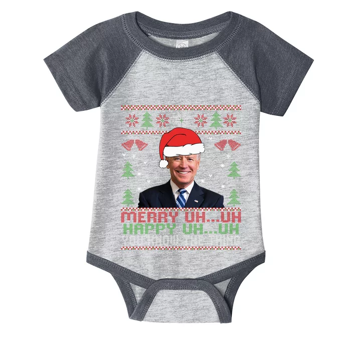 Funny Santa Joe Biden Merry Uh Uh Christmas Ugly Infant Baby Jersey Bodysuit