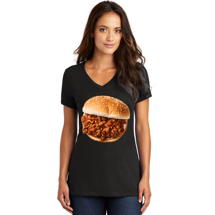 Funny Sloppy Joe Sandwich Lunchlady Food Halloween Costume Women's V-Neck T-Shirt