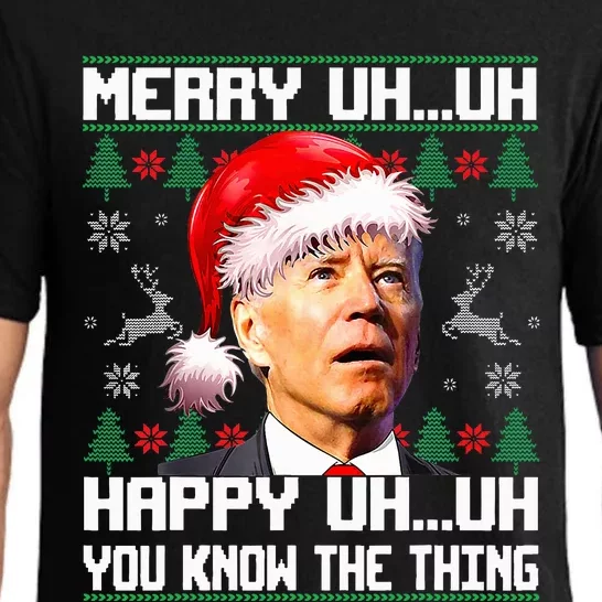 Funny Santa Joe Biden Merry Uh Uh Christmas Ugly Sweater Pajama Set