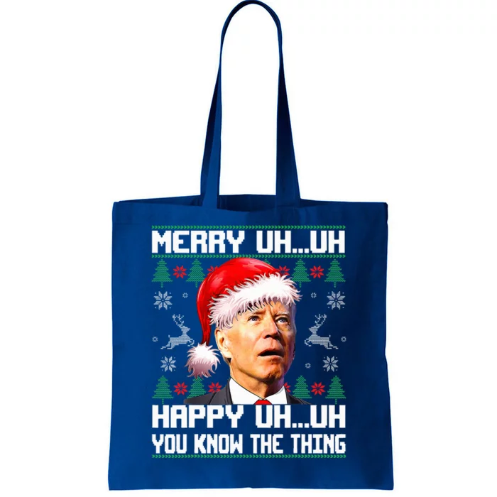 Funny Santa Joe Biden Merry Uh Uh Christmas Ugly Sweater Tote Bag