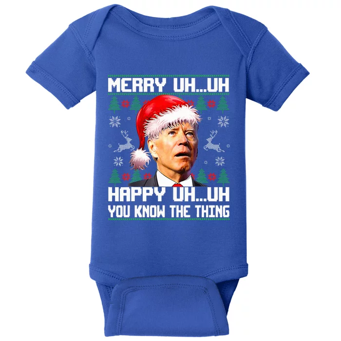 Funny Santa Joe Biden Merry Uh Uh Christmas Ugly Sweater Baby Bodysuit