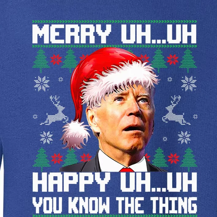 Funny Santa Joe Biden Merry Uh Uh Christmas Ugly Sweater Toddler Sweatshirt