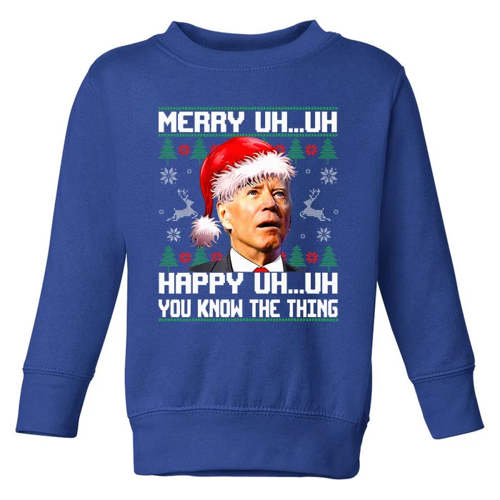 Funny Santa Joe Biden Merry Uh Uh Christmas Ugly Sweater Toddler Sweatshirt