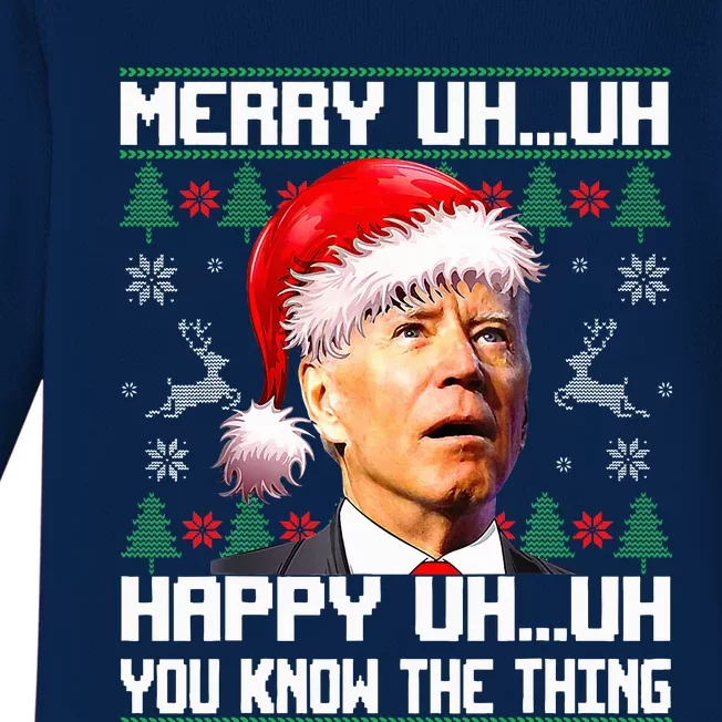 Funny Santa Joe Biden Merry Uh Uh Christmas Ugly Sweater Baby Long Sleeve Bodysuit