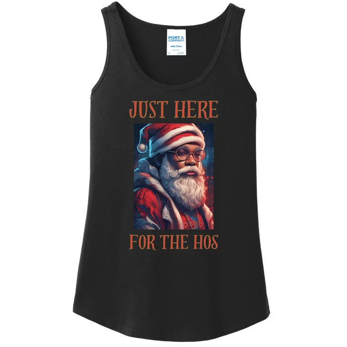 Funny Santa Just Here For The Hos Ladies Essential Tank