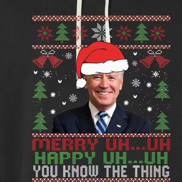 Funny Santa Joe Biden Merry Uh Uh Christmas Ugly Garment-Dyed Fleece Hoodie