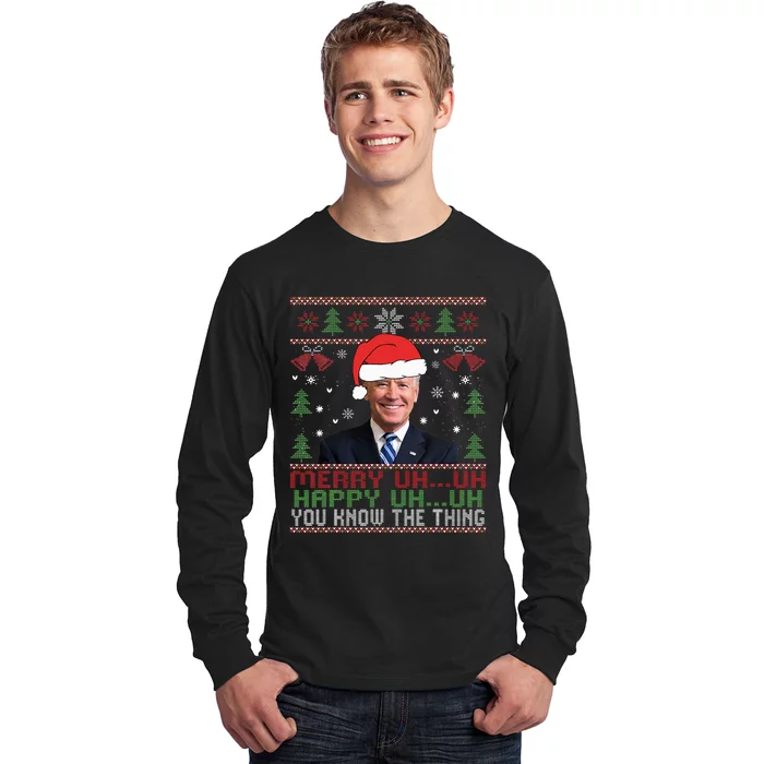 Funny Santa Joe Biden Merry Uh Uh Christmas Ugly Long Sleeve Shirt