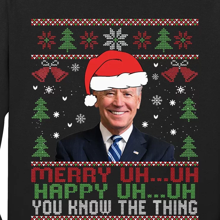 Funny Santa Joe Biden Merry Uh Uh Christmas Ugly Long Sleeve Shirt