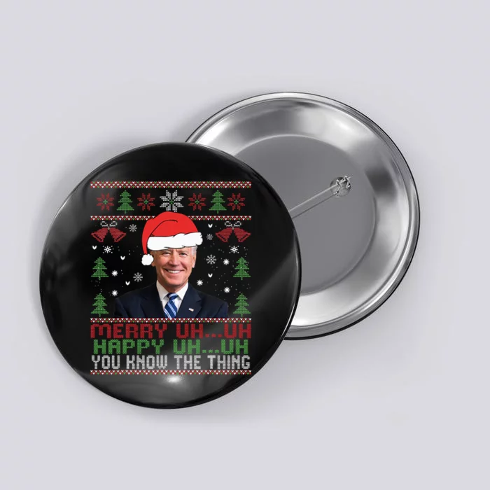 Funny Santa Joe Biden Merry Uh Uh Christmas Ugly Button