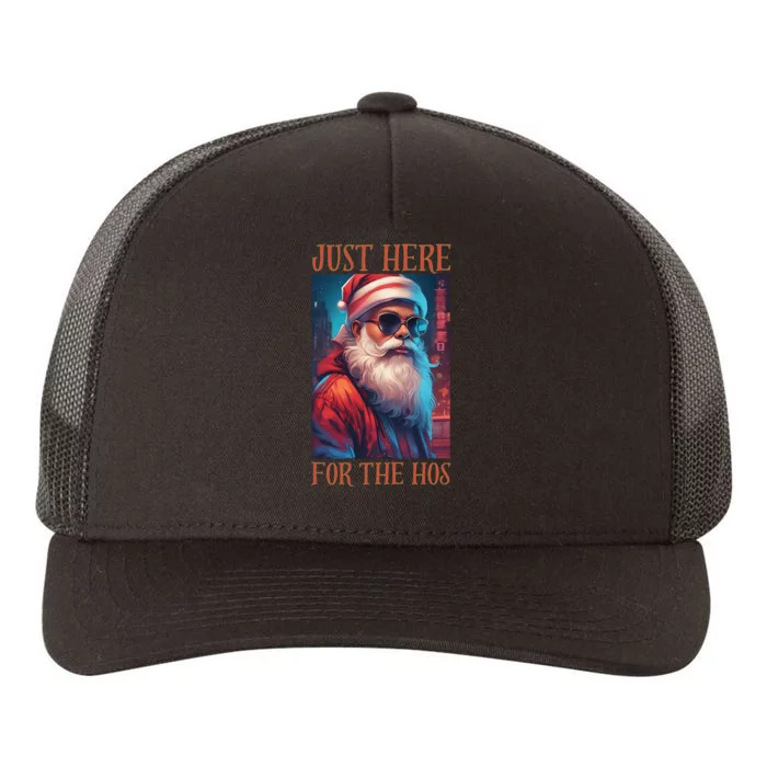 Funny Santa Just Here For The Hos Yupoong Adult 5-Panel Trucker Hat