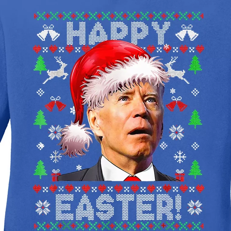 Funny Santa Joe Biden Happy Easter Ugly Christmas Ladies Long Sleeve Shirt