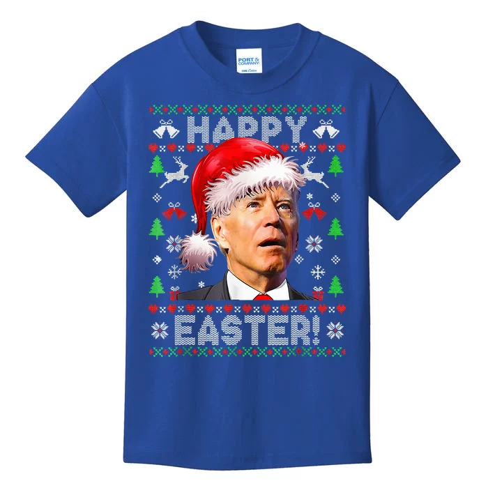 Funny Santa Joe Biden Happy Easter Ugly Christmas Kids T-Shirt