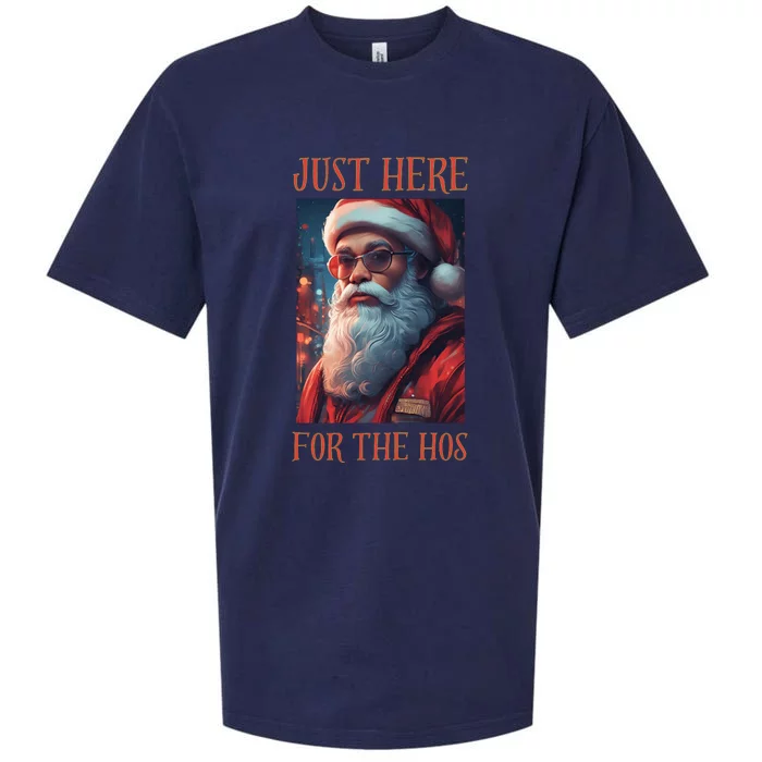 Funny Santa Just Here For The Hos Sueded Cloud Jersey T-Shirt