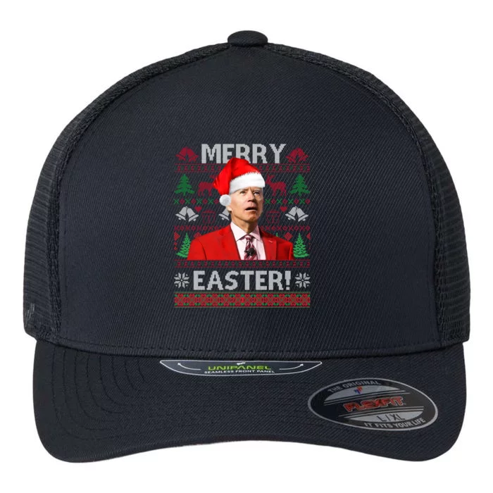 Funny Santa Joe Biden Merry Easter Ugly Christmas Flexfit Unipanel Trucker Cap