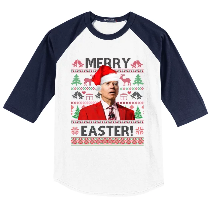 Funny Santa Joe Biden Merry Easter Ugly Christmas Baseball Sleeve Shirt