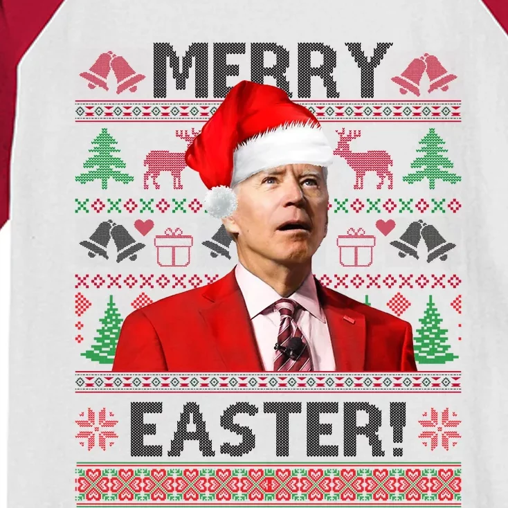 Funny Santa Joe Biden Merry Easter Ugly Christmas Kids Colorblock Raglan Jersey