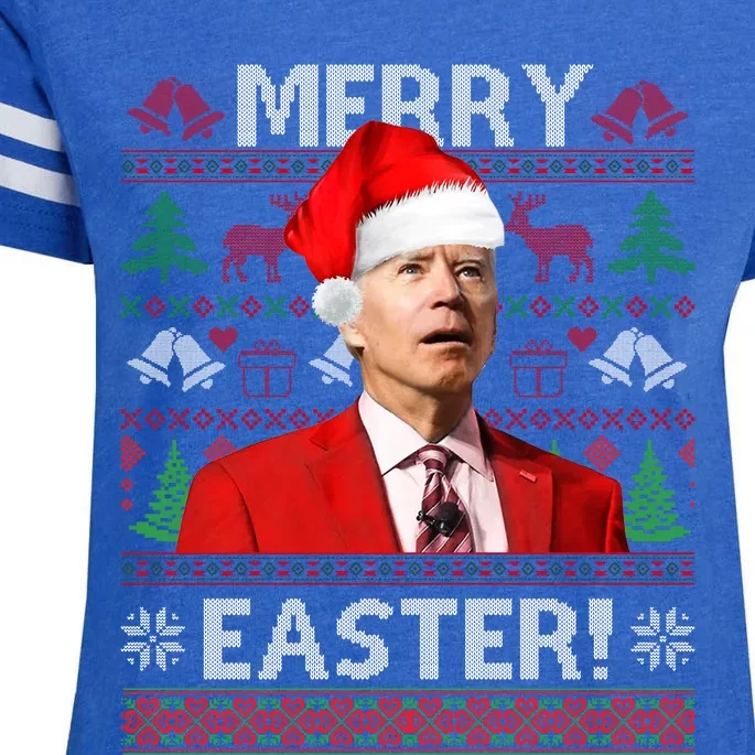 Funny Santa Joe Biden Merry Easter Ugly Christmas Enza Ladies Jersey Football T-Shirt