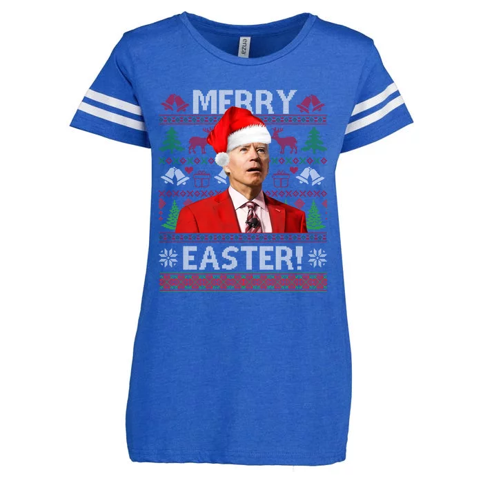 Funny Santa Joe Biden Merry Easter Ugly Christmas Enza Ladies Jersey Football T-Shirt