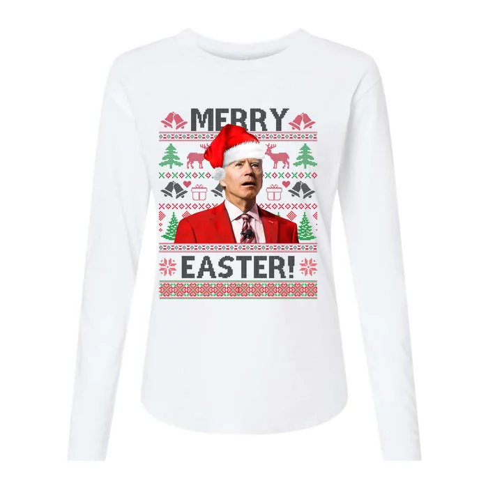 Funny Santa Joe Biden Merry Easter Ugly Christmas Womens Cotton Relaxed Long Sleeve T-Shirt