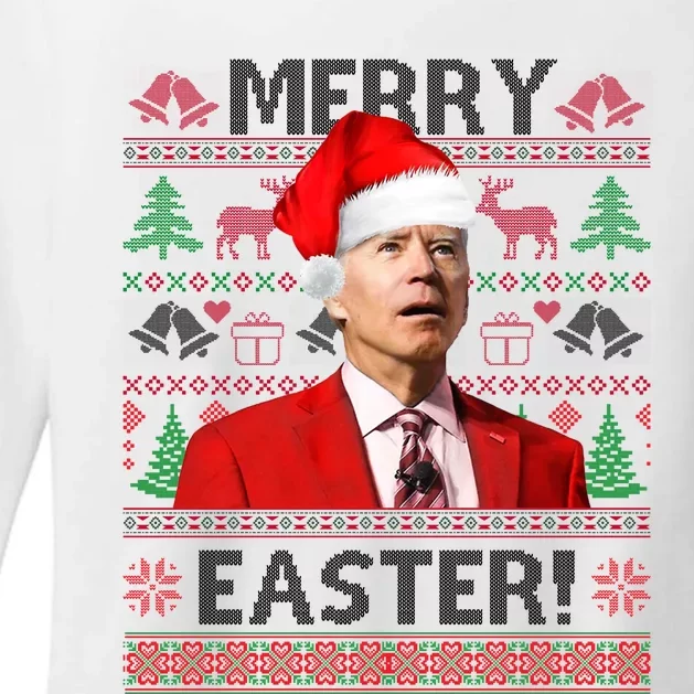 Funny Santa Joe Biden Merry Easter Ugly Christmas Womens CVC Long Sleeve Shirt