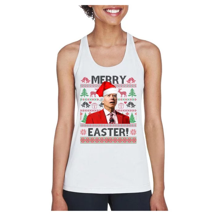 Funny Santa Joe Biden Merry Easter Ugly Christmas Women's Racerback Tank